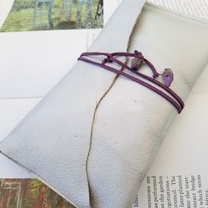 🌷Leather Metallic Silver Clutch Wallet Amethyst Christmas Stocking Stuffer